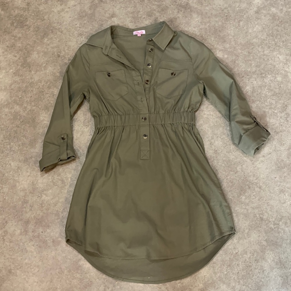Pink lily linen blend shirt dress